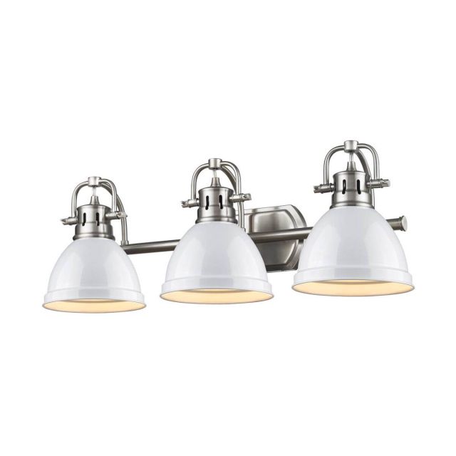 Golden Lighting 3602-BA3 PW-WH Duncan 3 Light 25 Inch Bath Vanity In Pewter with White Shade